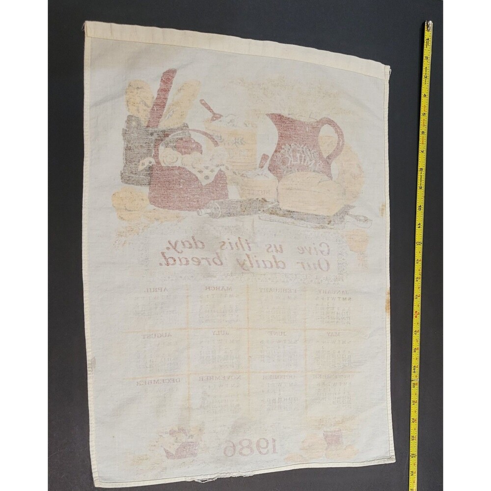 Vintage 1986 Calendar Tea Towel Prayer Give Us This Day Our Daily Bread - Picture 3 of 5